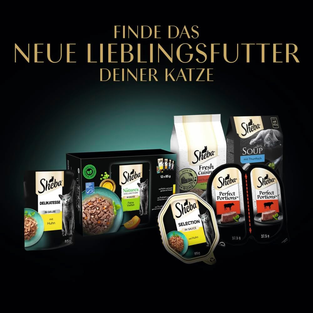 Våtfoder för katter Sheba Selection i portionspåsar med kyckling och nötkött i sås 28x85g