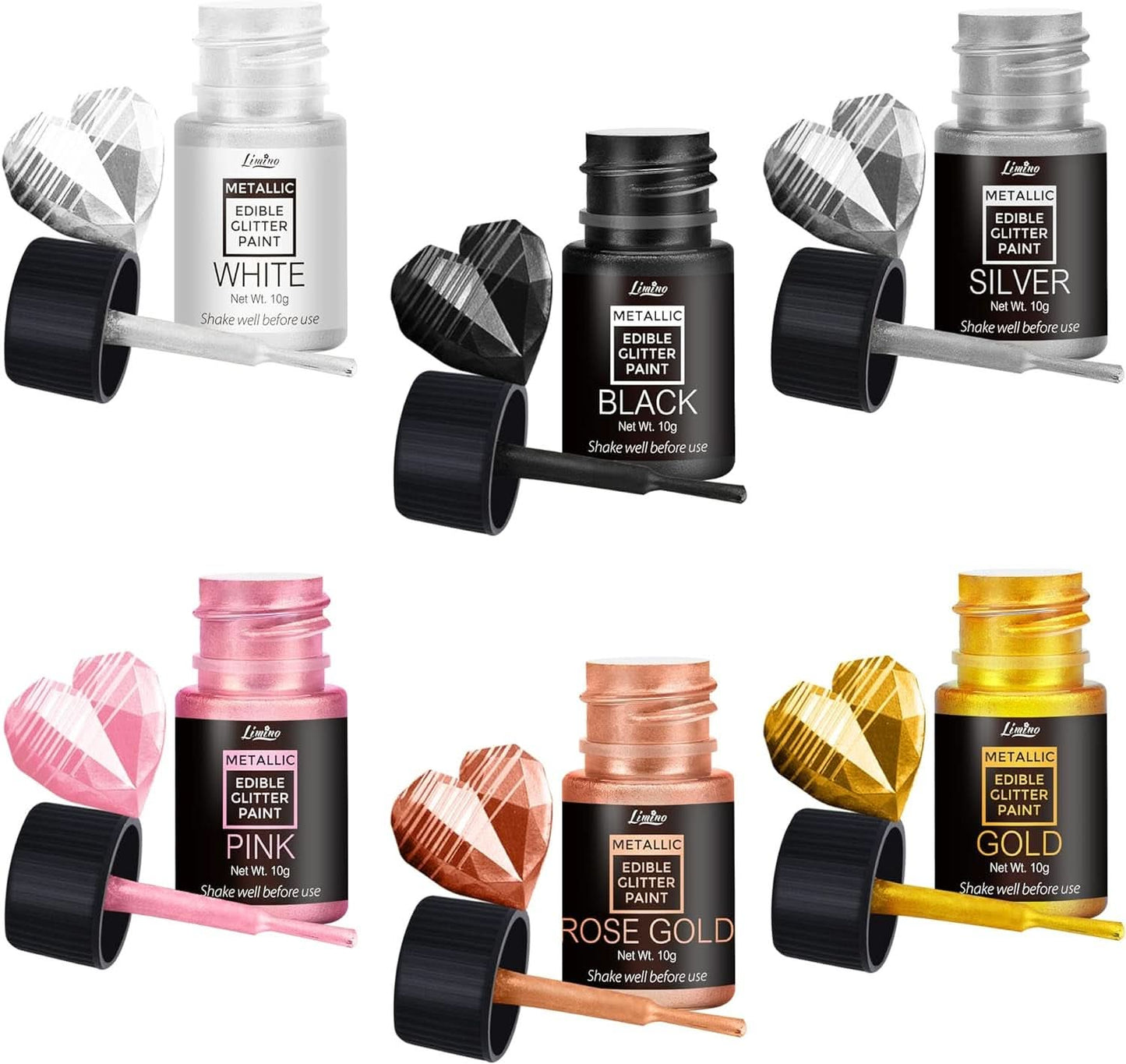 Flytande ätbart glitter, 60 ml Naty Shop Set 6 färger x 10 ml