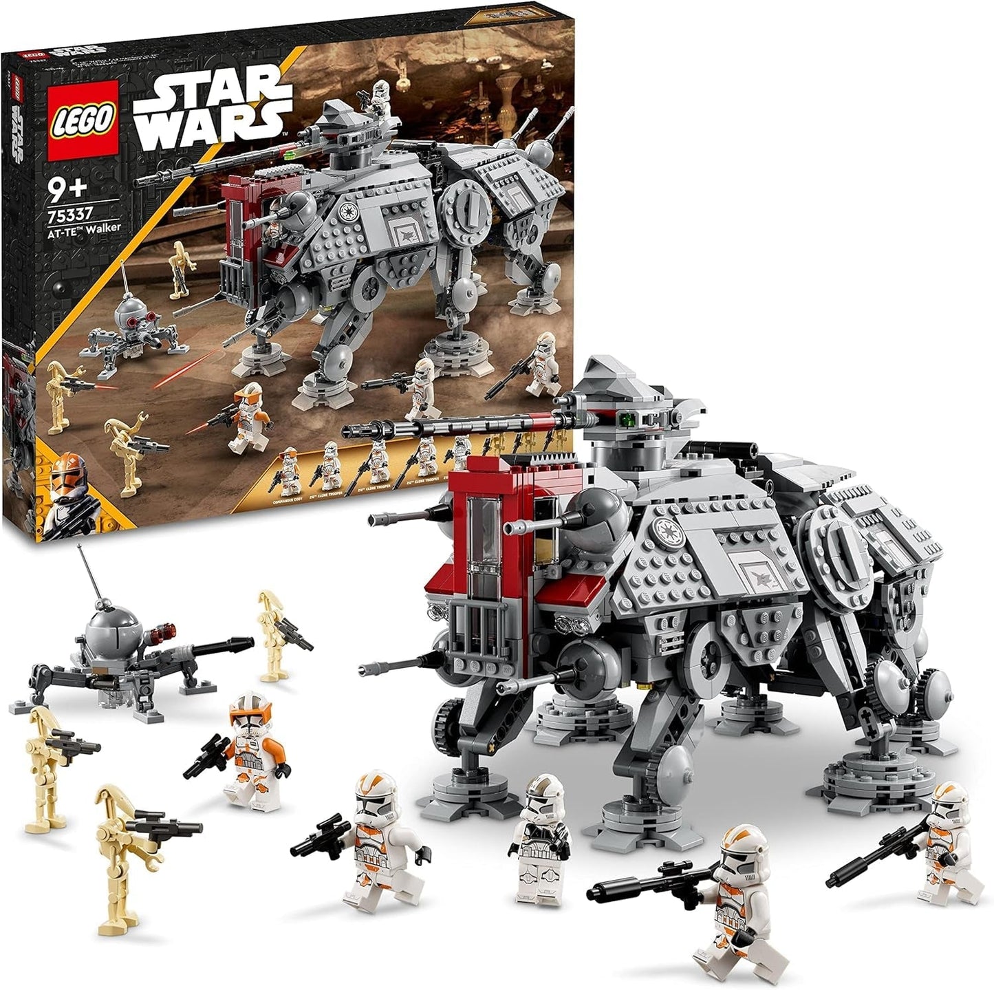 LEGO Star Wars At-Te Walker Mobilleksaksmodell Minifigur Set Inklusive 3 Clone Troopers, Battle Droider och Dwarf Spider Droid 75337 Byggset Besuche den LEGO-Store Single