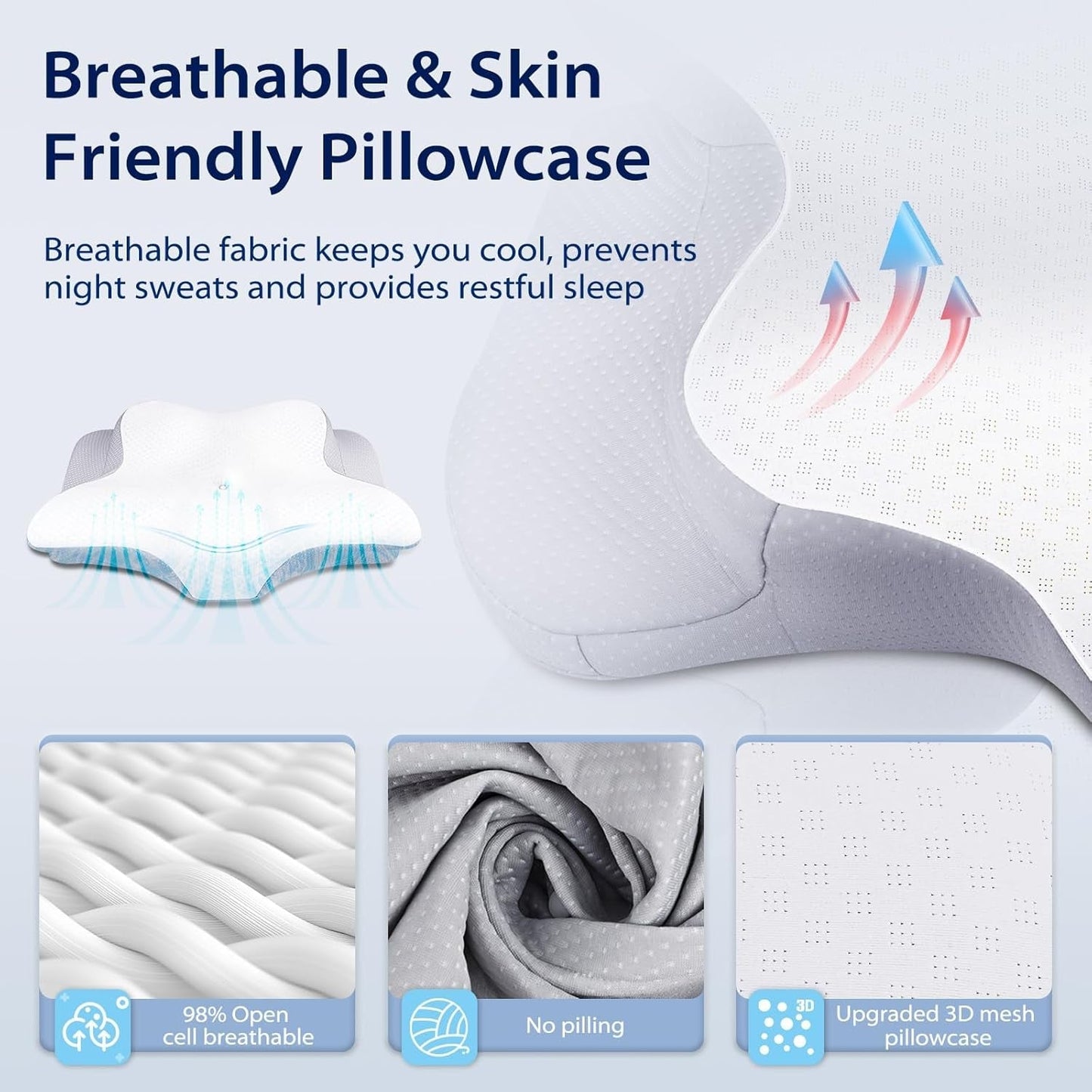 HOMCA Nackkudde Kudde, Memory Foam Ergonomisk kudde 3D kylande kuddfodral för liggande, sidoläge eller liggande position, 62 X 41 X 9,5/12,5 Cm Cervikala ortopediska kuddar Naty Shop