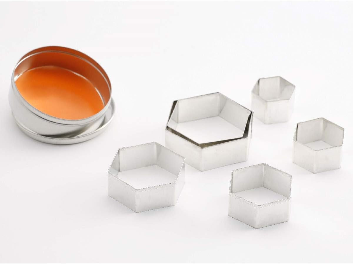 Thermohauser Kexformsats (rostfritt stål) Hexagon Smooth Edge 6 delar Diameter 4,5 - 9,5 cm Förpackad i plåtförvaringslåda Silver