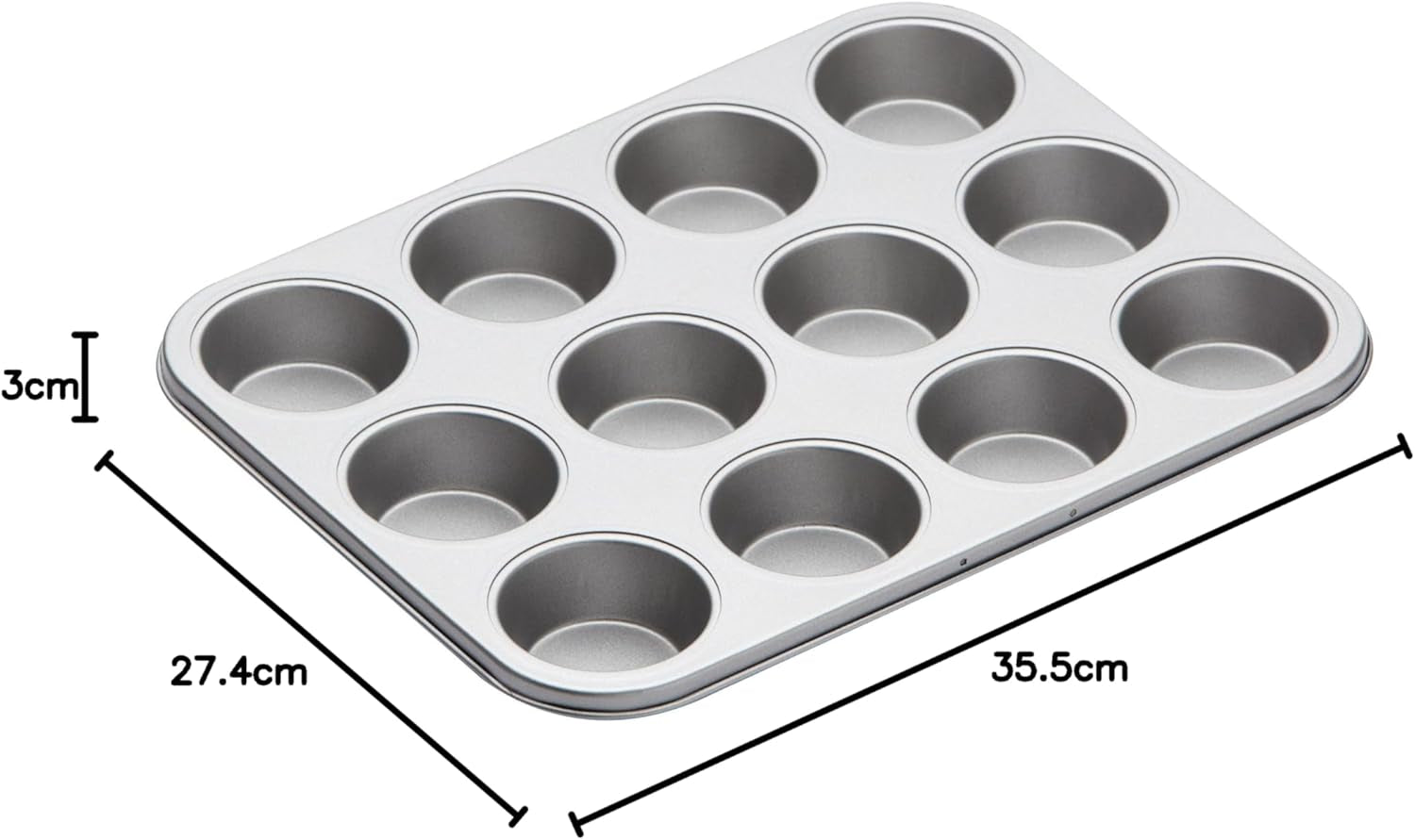Bakplåt för köksmuffins, non-stick lock, rymmer 12 muffins, 35 cm X 27 cm Naty Shop bakformar och plåtar