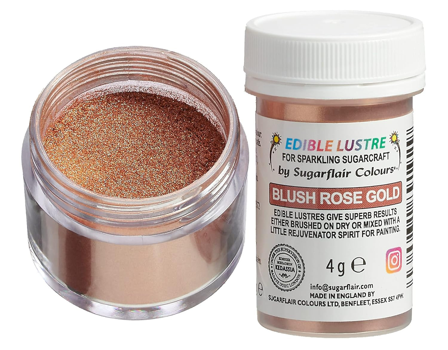Ätbar matfärg Sugarflair Luster Blush Rose Gold - Ätbart lysterpulver för kakor, muffins, choklad, bakverk, desserter, glass, drycker, cocktails och mer - 4g