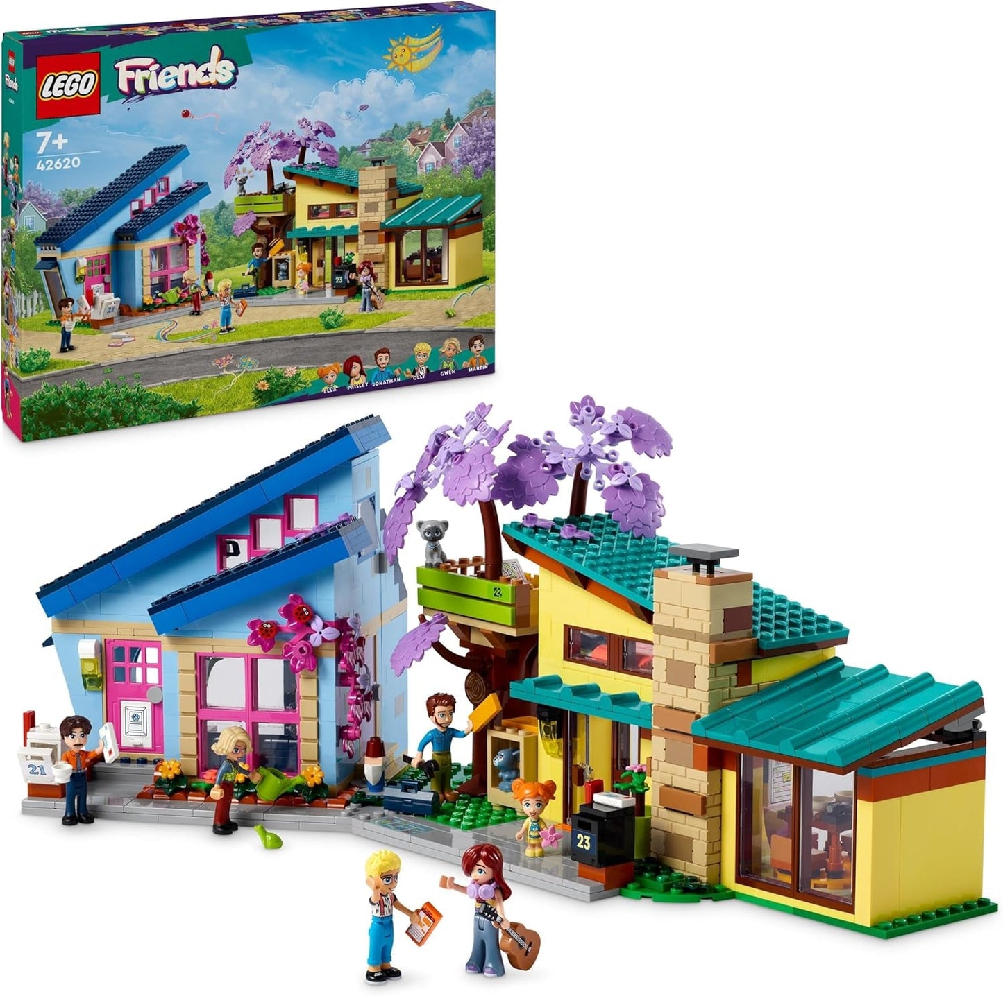 LEGO Friends Olly och Paisley familjehus, dockhus med figurer och tillbehör, tvåvåningshus och trädkoja, kreativ present för flickor och pojkar 7+ år 42620 Byggset Besuche den LEGO-Store Single