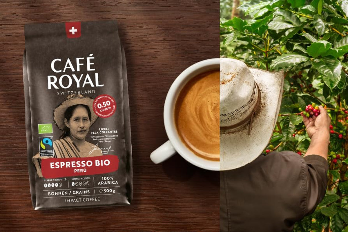 Café Royal Bio Espresso Peru – 100% Arabica Kaffeebohnen, aromatiskt intensiv, dunkle Röstung, Stärke 4/5, Bio & Fairtrade, 500 g ganze Bohnen