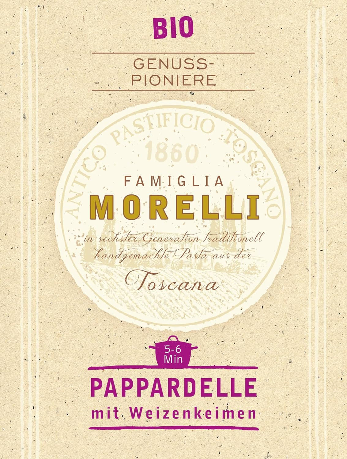 BioGourmet Pappardelle med vetegroddar - Ekologisk bred pasta för grytor och såser - med extra näringsämnen | 500 g ekologiskt och veganskt