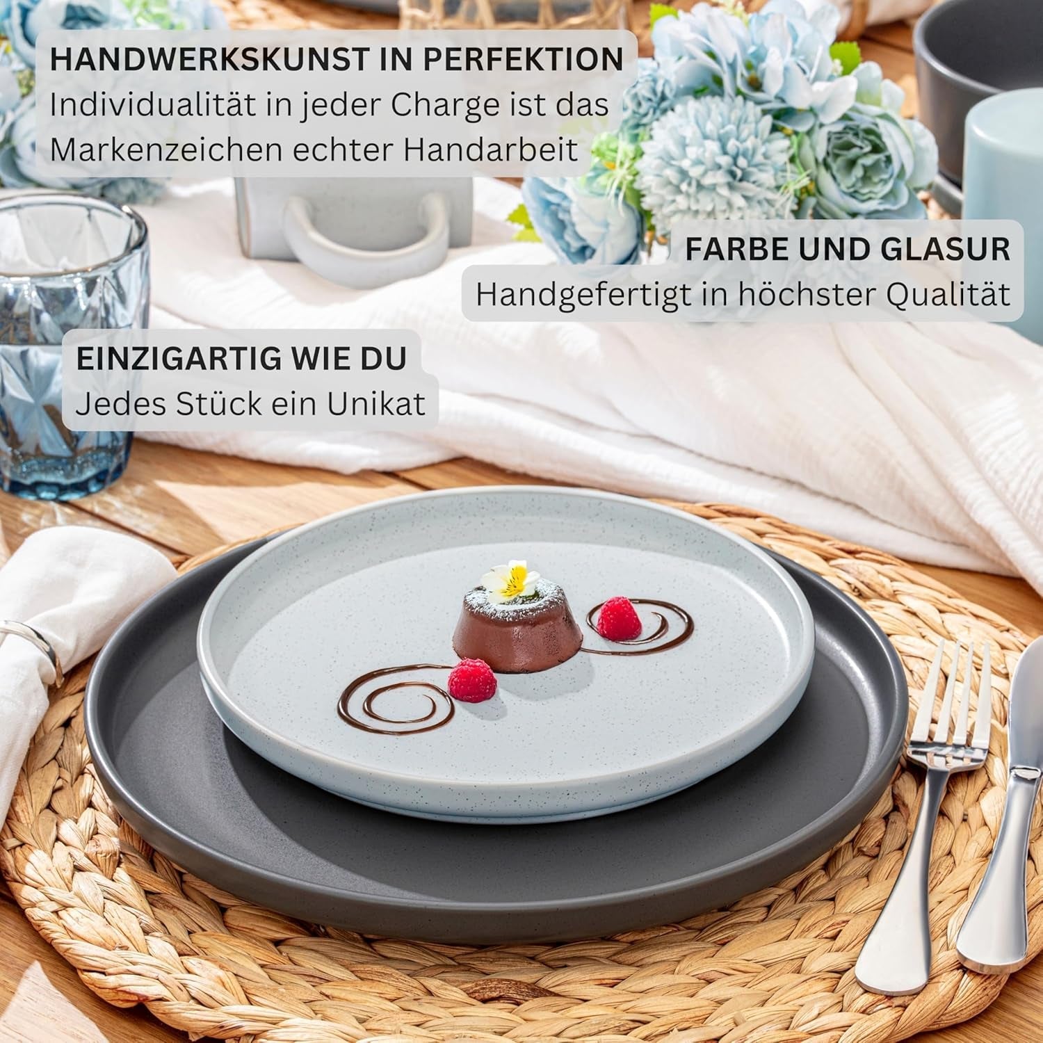 SÄNGER Leeds | 12-delat servisset i stengods 4-personers tallrikset (4 mattallrikar, 4 desserttallrikar, 4 skålar), färgglad reptålig servis | VÄRDESAMLING