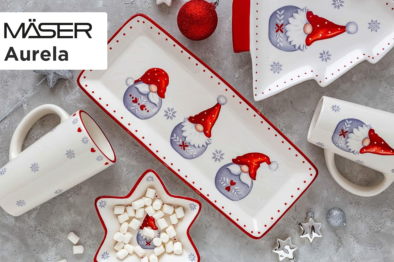 MÄSER 931974 Serie Aurela Weihnachtsteller 3er Set, 3 Weihnachtsgeschirr Teller as Plätzchenteller, Stollenplatte, Gebäckteller, Keksteller, Weihnachtsservice Geschirrset Weihnachten, Steingut