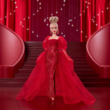 Barbie signaturdocka 80-årsjubileum Mattel samlarfigur i gnistrande röd tyllklänning med droppvis örhängen och ömtåliga handskar Blont hår JBJ17