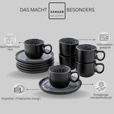 SANGER Sydney | Keramiska espressokoppar med 12 st, mockakoppar för 6, koppar och fat, diskmaskin och mikrovågssäker, mörkgrå, 80 ml | VÄRDESAMLING