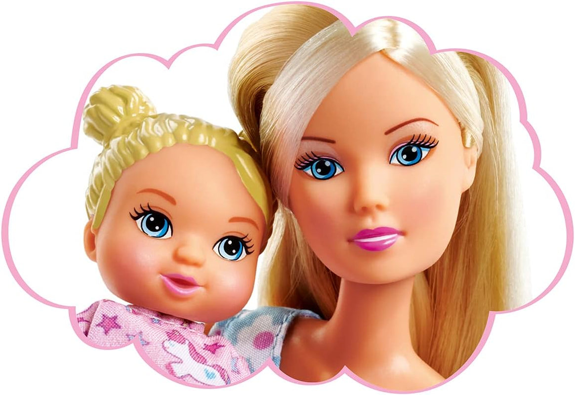 Simba Steffi Love Sweet Dreams / Söt babydocka och spjälsäng / med glöd-i-mörker-funktion / 12 stycken / 29cm / För barn från 3 år och uppåt