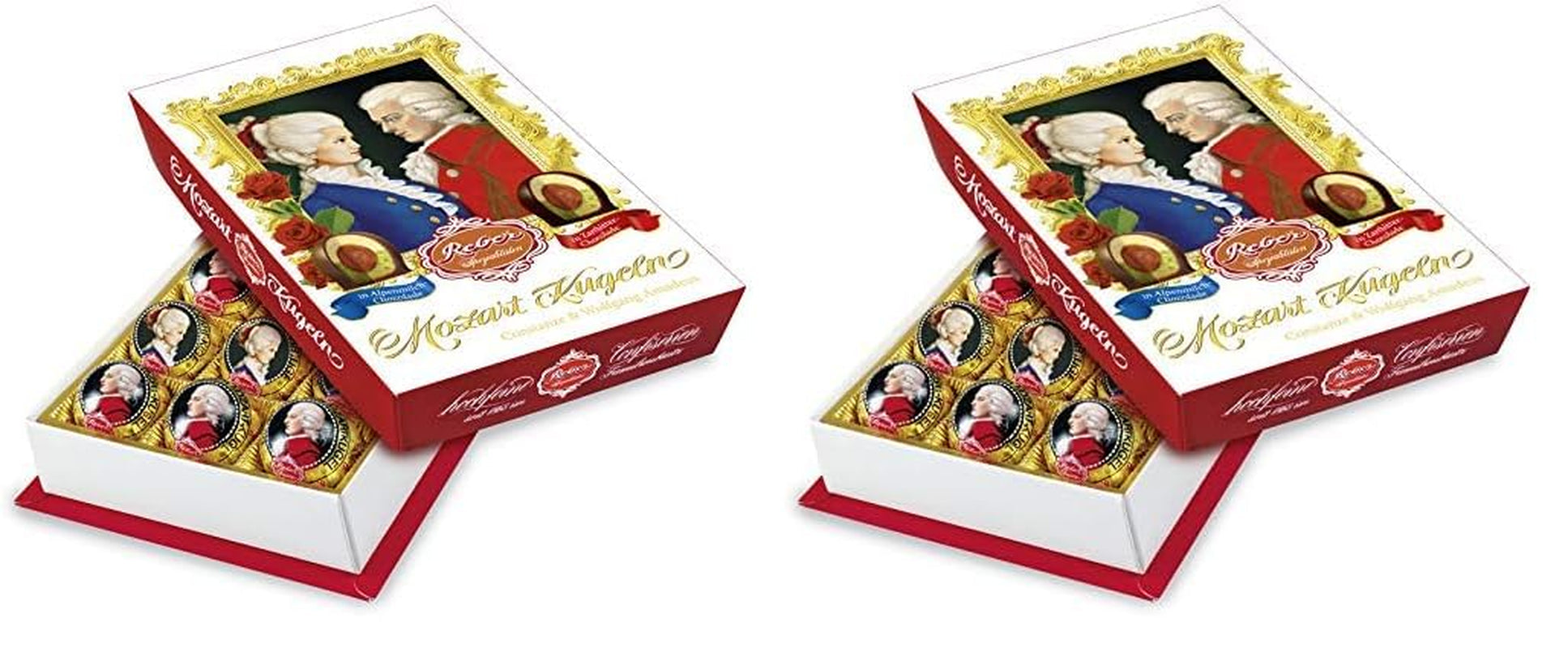 Reber Mozartkulor med mörk choklad, 6-pack med marsipan och nougat, vegansk - 1 x 120 g