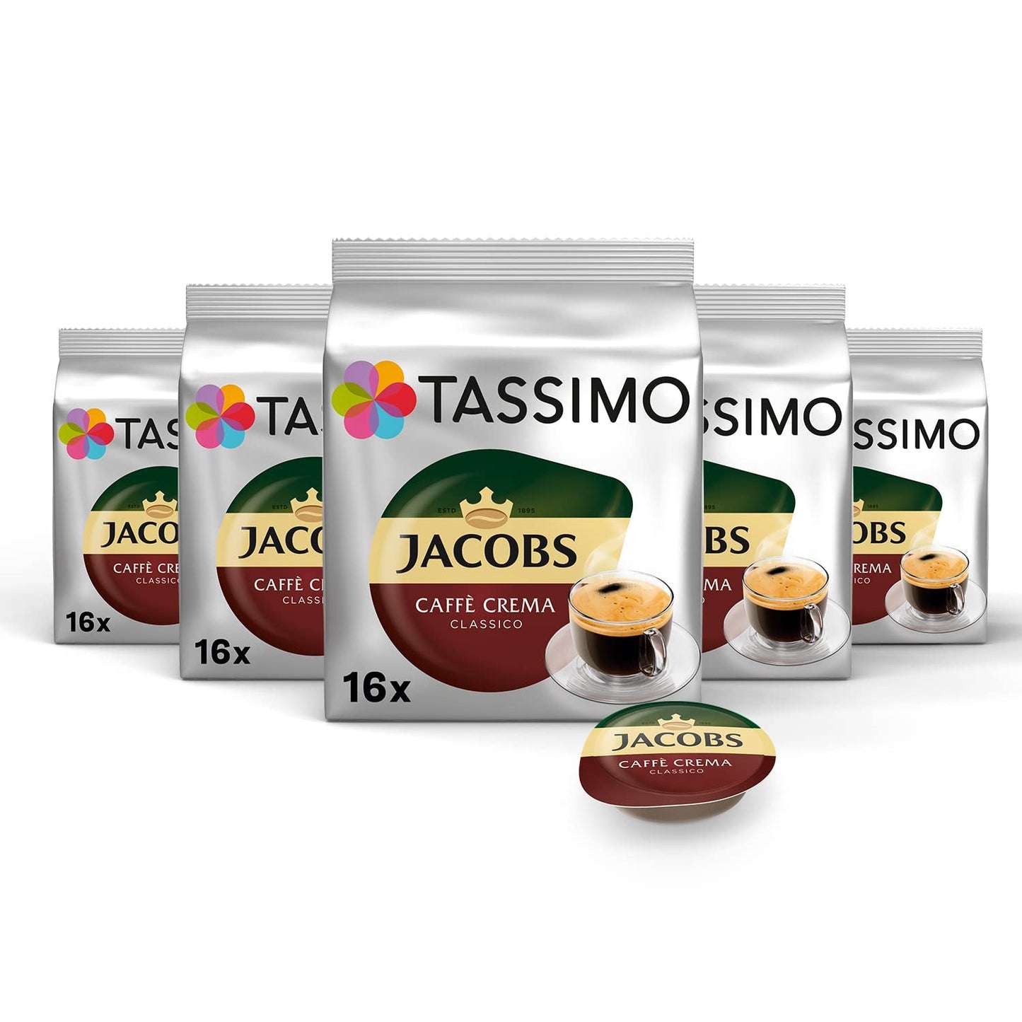 Tassimo Kapseln Jacobs Caffè Crema Classico, 5 x 16 dynor, 80 Kaffeekapseln