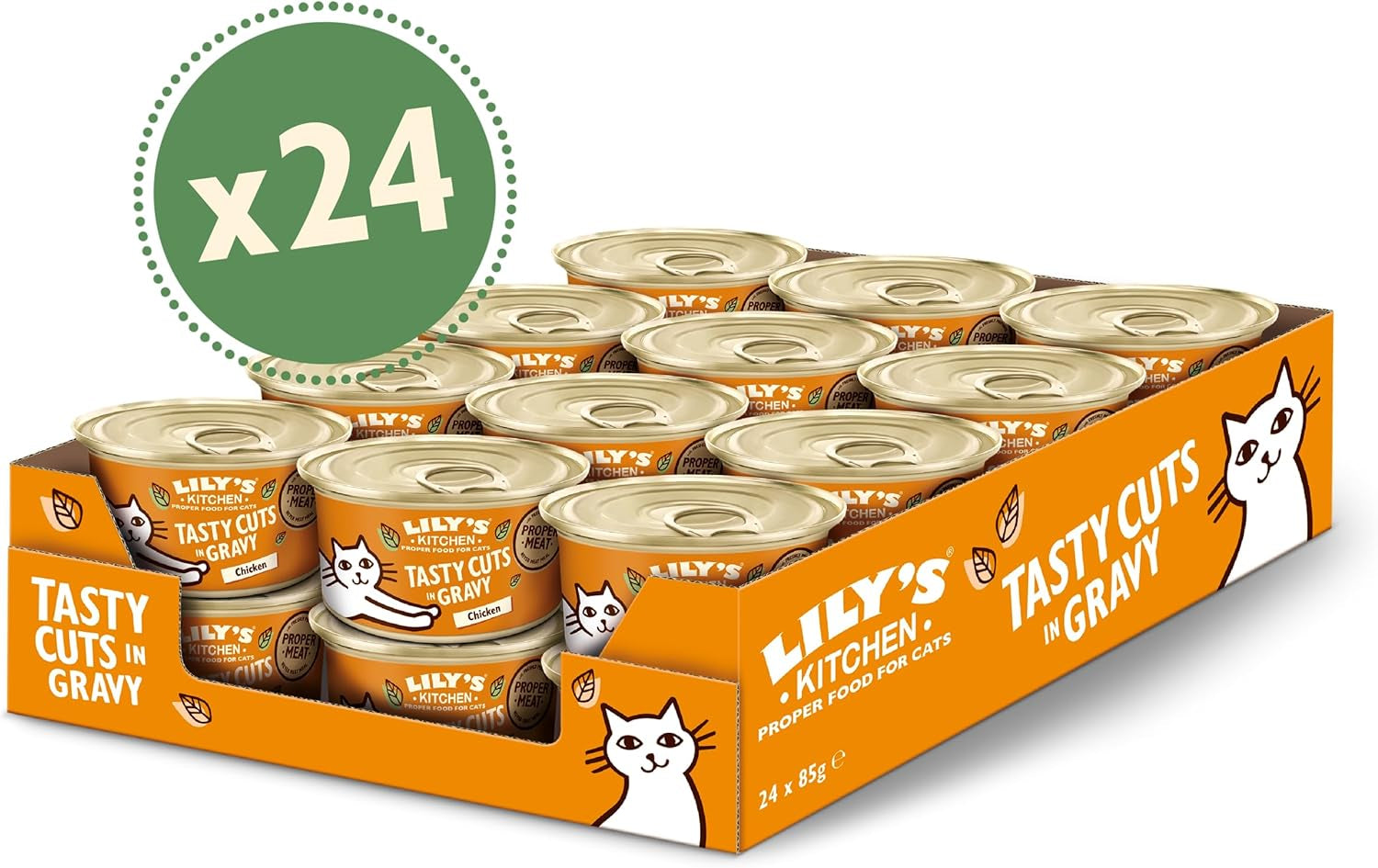 Lily's Kitchen Naturligt våtfoder för vuxna katter, konserverade, läckra bitar i kycklingsås, kornfritt recept (24 brickor x 85 g)