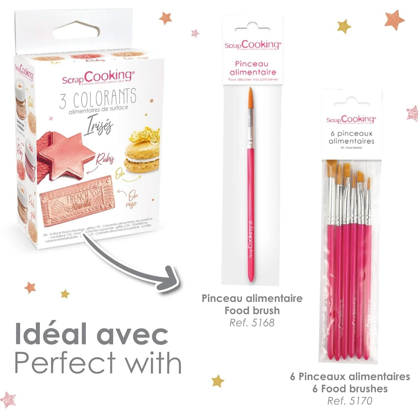 ScrapCooking, set med 3 matfärger, guld, roséguld och rubin, metalliska nyanser, 3 x 5 gram Naty Shop