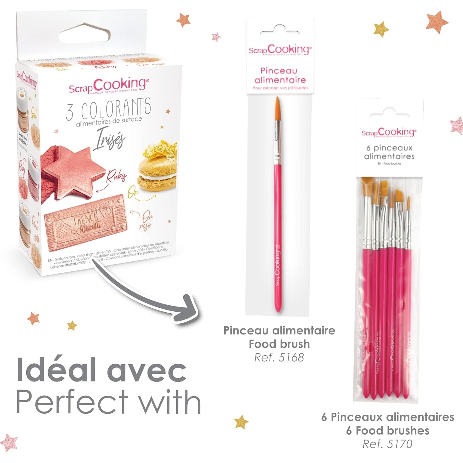 Scrapcooking - Set med 3 metallisk matfärgning - Matfärgning: guld, roséguld och rubin - Ätbar matfärg för bakning, kakor, kakor, kakor, choklad - 4019