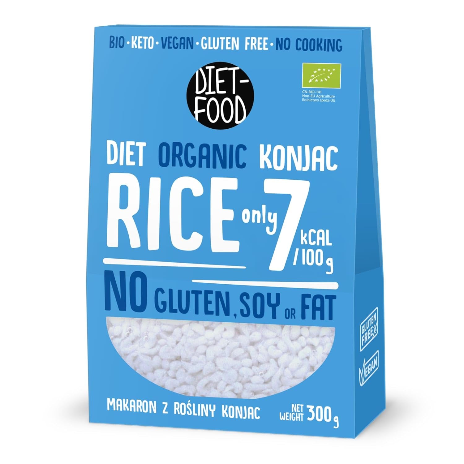 DIET-MAT ​​Ekologisk Shirataki Konjac Instant Rice, Lågkolhydrat, Lågkalori, Vegan, Fettfri, Sojafri, Glutenfri, Ketovänlig, Bantning, 300 gram
