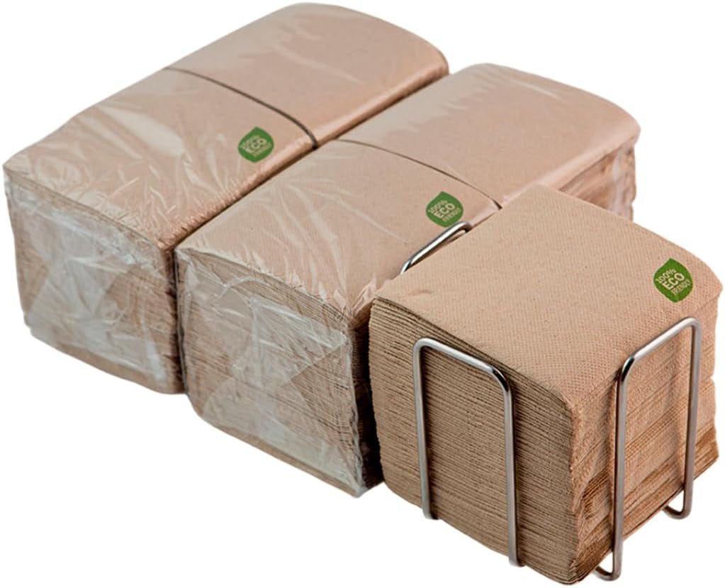 300 Pack Cocktailpappersservetter, 100 % återvinningsbara och biologiskt nedbrytbara, Servetthållare i rostfritt stål, Miljövänliga servetter, 10 X 10 cm, vikt.