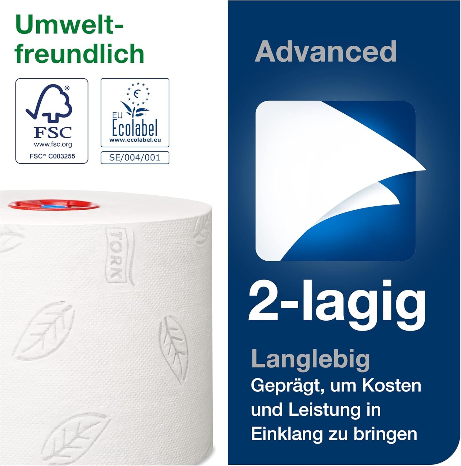Tork 127530 Avancerad kvalitet Midi Mjukt Toalettpapper för Tork T6 Dual Roll Toalettpapper Dispenser / 2 Ply Rivfast Mjukt Toalettpapper 27 Pack (27 X 100 meter)