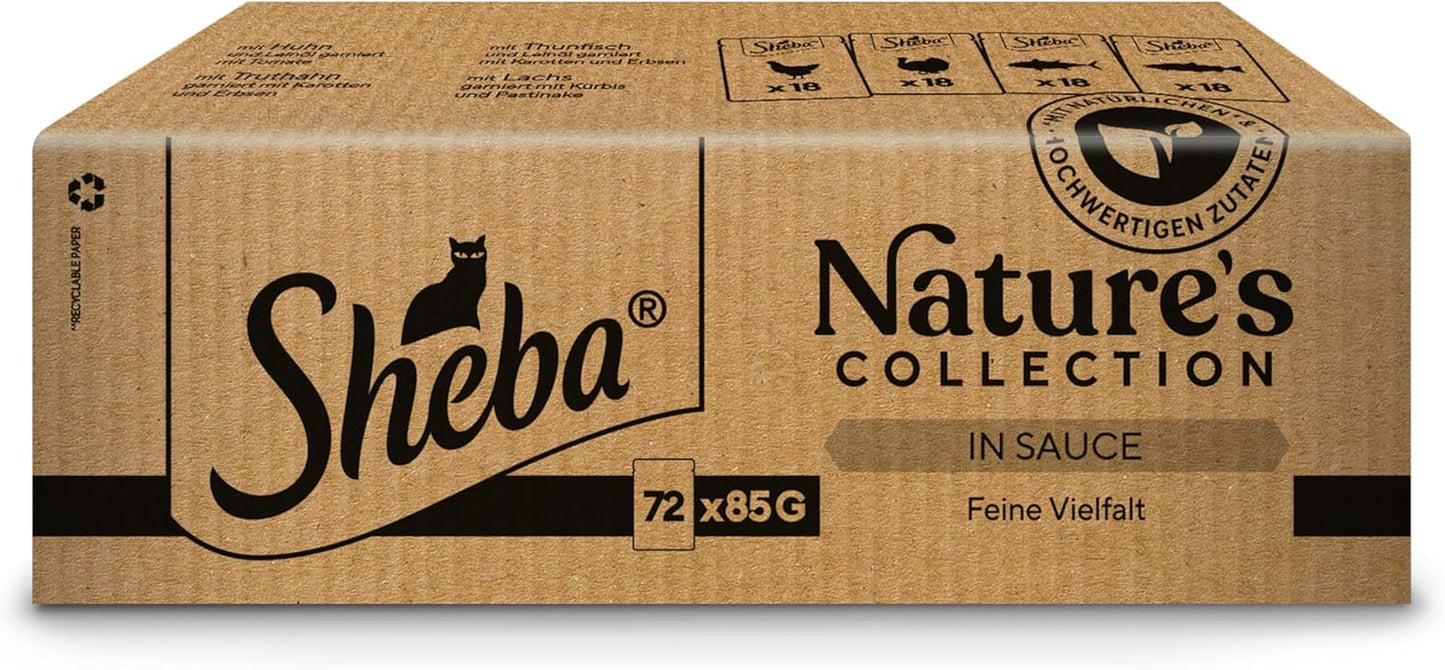 SHEBA Nature's Collection i Gravy - Högkvalitativt våtmat för katter, Fine Variety (MSC) i portionspåsar - 72 x 85 g
