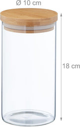Relaxdays förvaringsburkar med bambulock Set med 3 runda glasburkar 1000ml Läckagesäkra Klar/Naturlig 18x10cm Matförvaringslådor Naty Shop