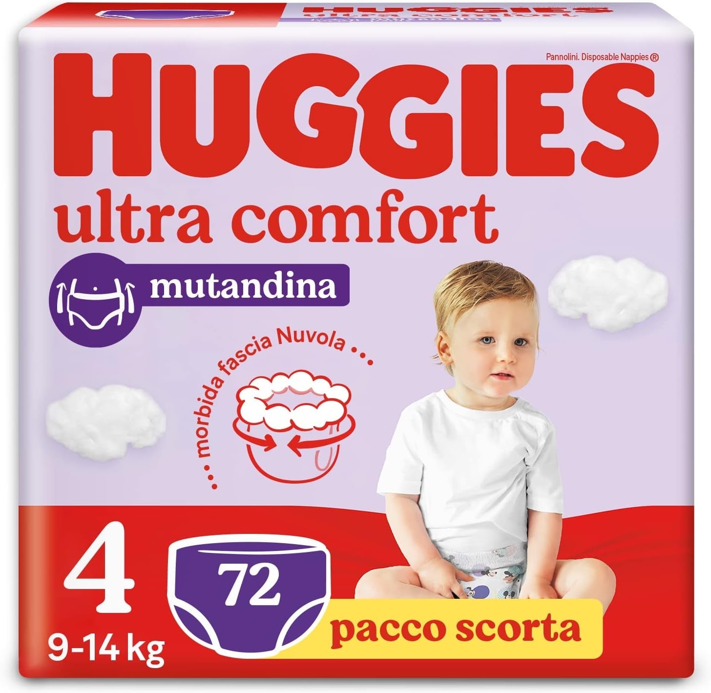 Huggies Ultra Comfort-blöjor, storlek 4 (9-14 kg), paket med 72 blöjor