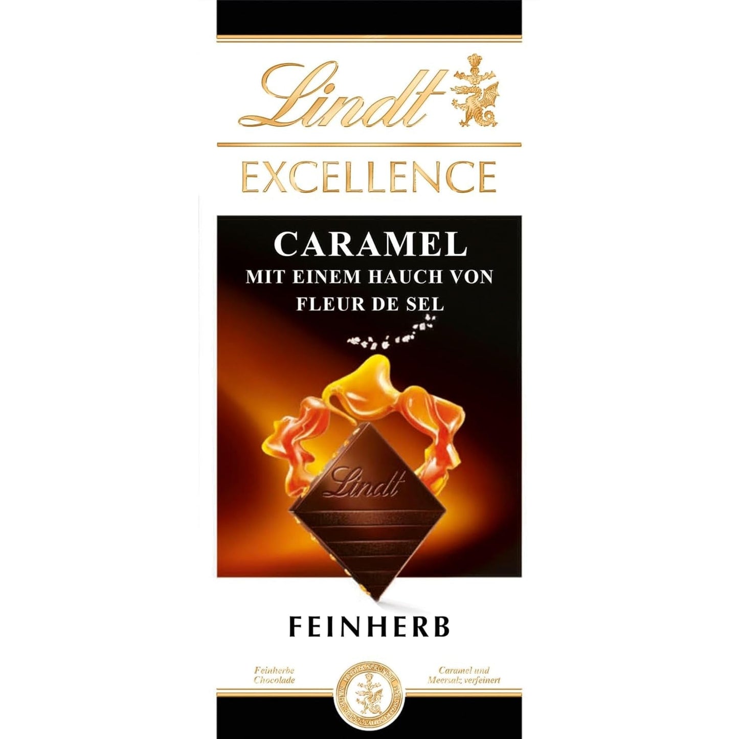 Lindt EXCELLENCE Karamell och havssalt - Mörk choklad | Bar 100g | Med kola och havssalt (Fleur de Sel) | Intensiv kakaosmak | Mörk choklad