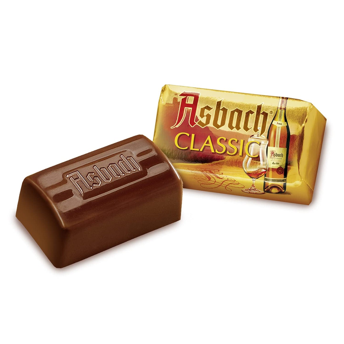 RCP Asbach delikata praliner på flaskor med skorpa - 1 x 310 g - Mörk choklad med Asbach-fyllning