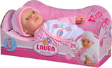 Simba 105140020 - My Love Baby Talk mjuk kroppsdocka med sömniga ögon i söt klänning Ger 24 babyljud 30 cm babydocka från 2 år Vit Rosa Naty Shop Dolls