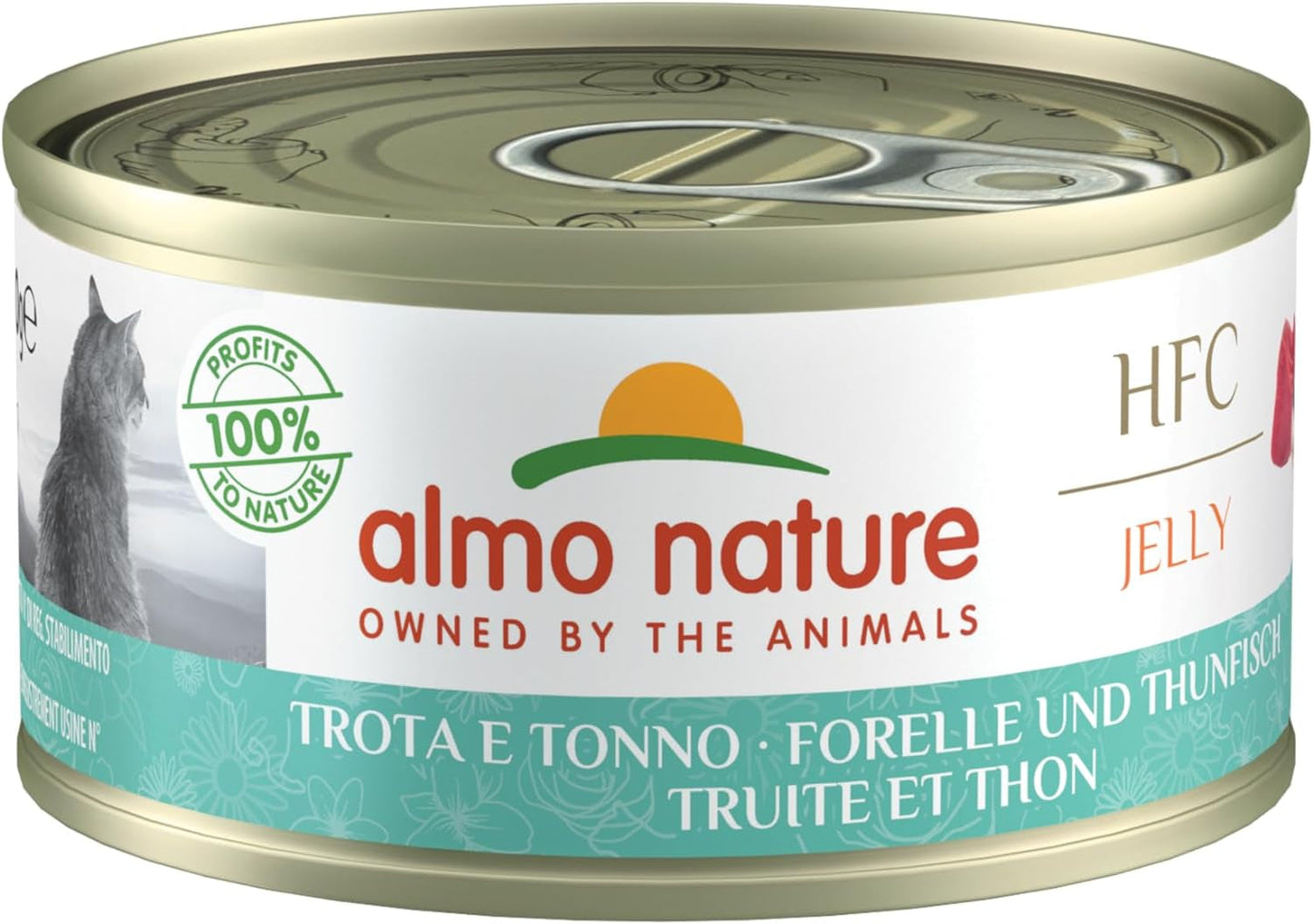 Almo Nature HFC Jelly - Våtfoder för vuxna katter - Öring och tonfisk - Mänsklig kvalitet, Glutenfri - 6 x 70g