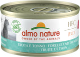 Almo Nature HFC Jelly - Våtfoder för vuxna katter - Öring och tonfisk - Mänsklig kvalitet, Glutenfri - 6 x 70g