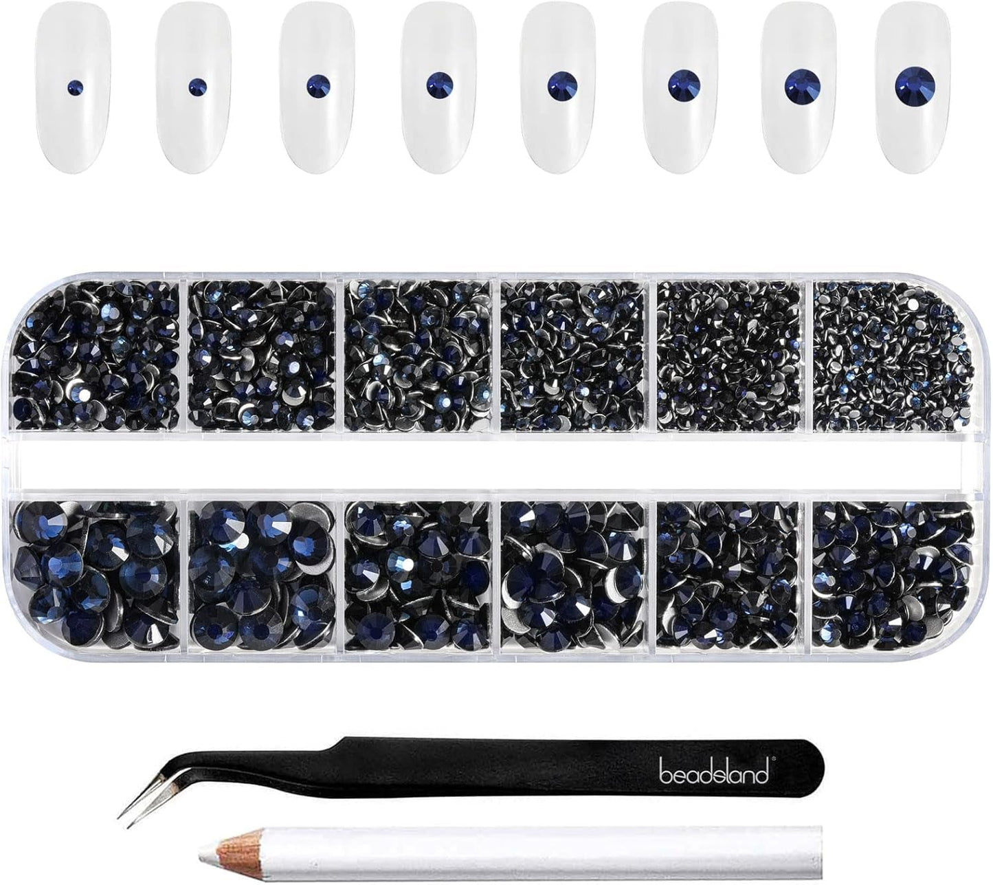 Beadsland 2500st Glas Nailart Strasssteine ​​​​Kristall Flatback Edelsteine ​​​​Runde, ​​Für Handwerk Gemischt 8 Größen SS4 ~ SS30 Mit Picking Pinzette Und Stift (Kristall Weiss)