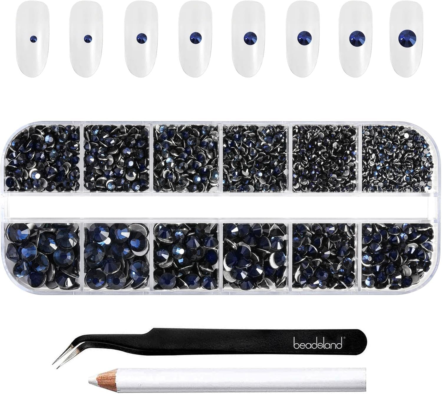 Beadsland 2500st Glas Nailart Strasssteine ​​​​Kristall Flatback Edelsteine ​​​​Runde, ​​Für Handwerk Gemischt 8 Größen SS4 ~ SS30 Mit Picking Pinzette Und Stift (Kristall Weiss)
