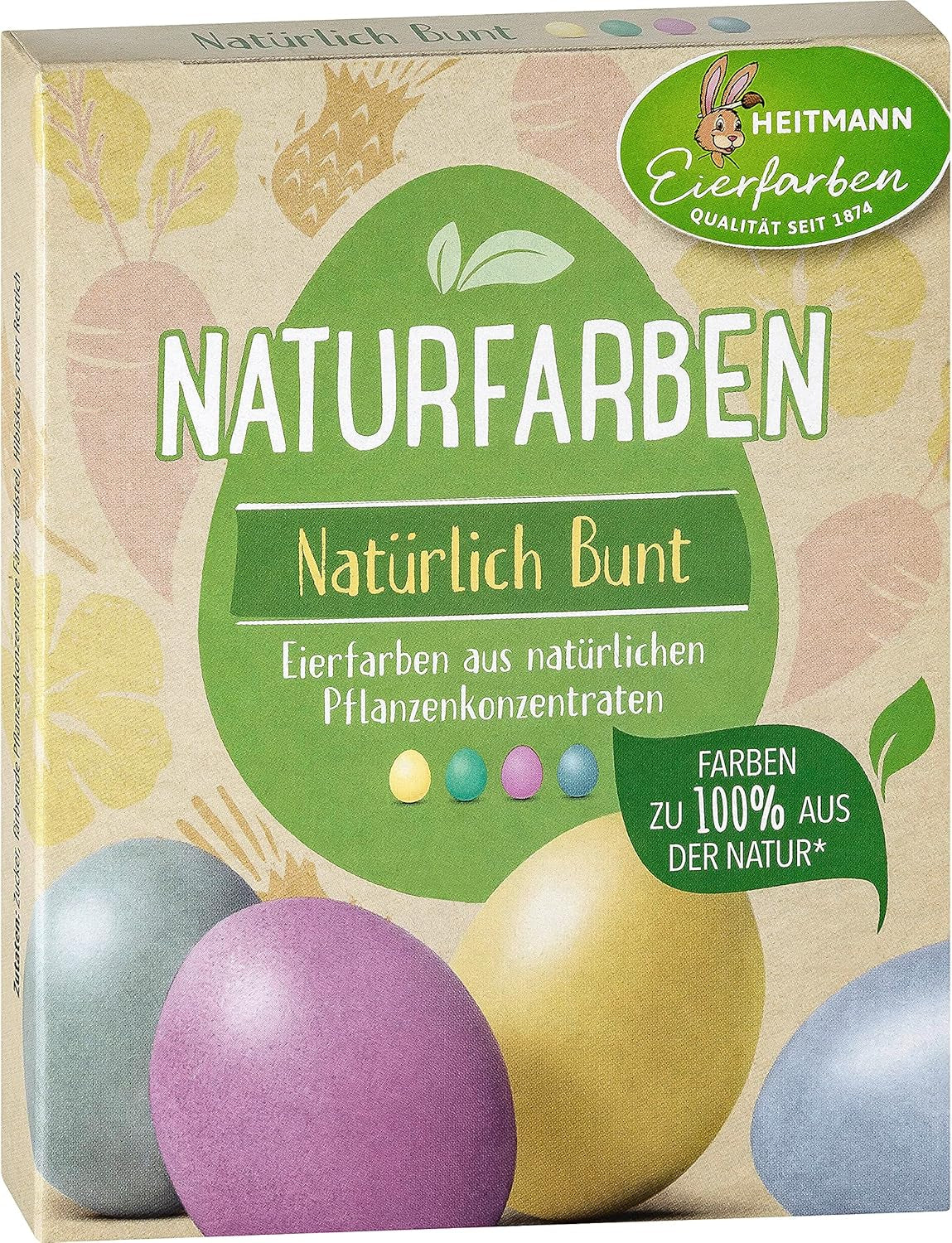 Heitmann Egg Dye Natural Dye Set, 3 Egg Dye Pulver (gult, lila, gråblått), Gräspapper klistermärke
