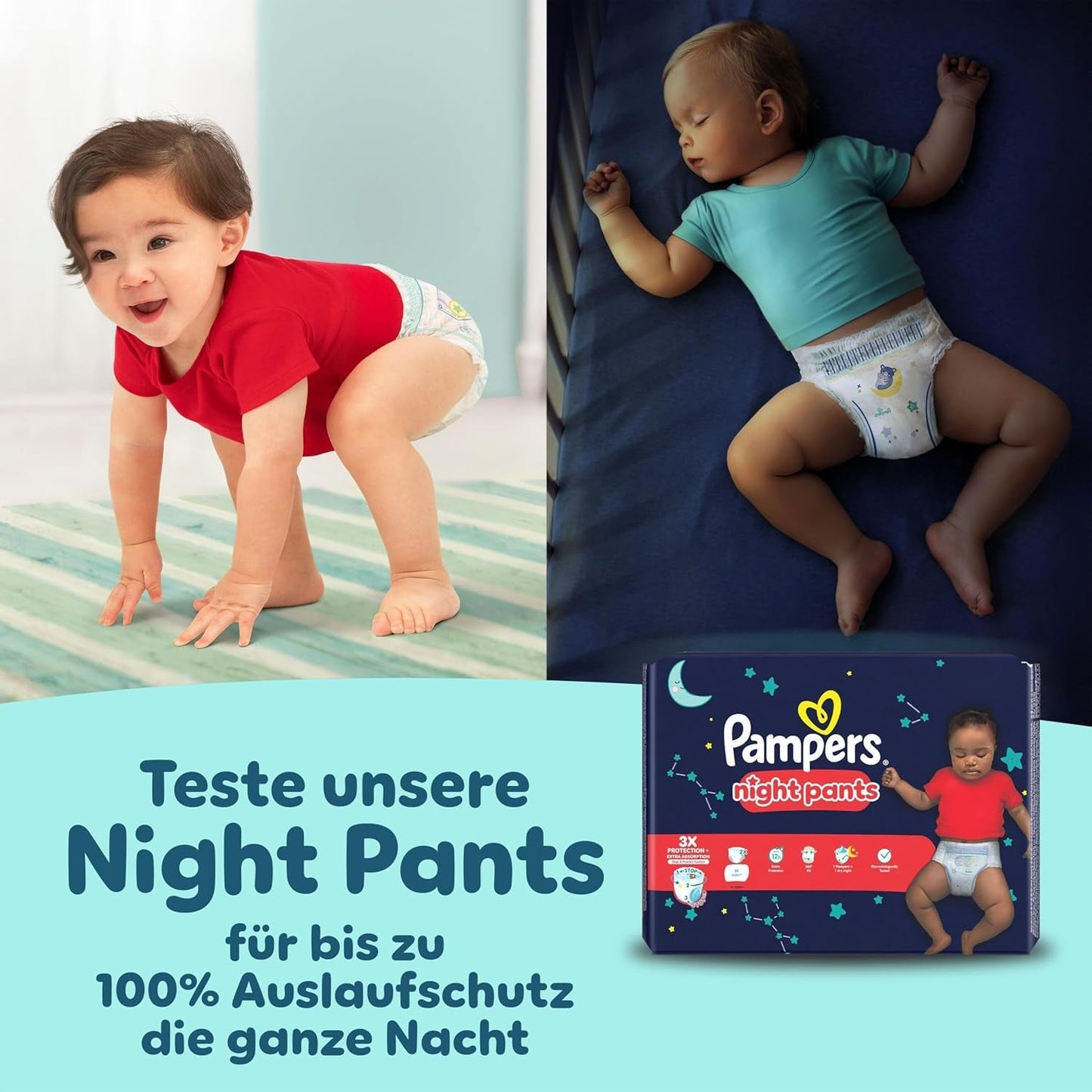 Pampers Premium Protection Pants Größe 6, 78 Windeln, 13kg-19kg, Mit 360° Fitform, 2x breiteren Bundchen als vorher för Komfort & Schutz + 10 Stück Pampers Aqua Baby-Weuchttücher enthalten