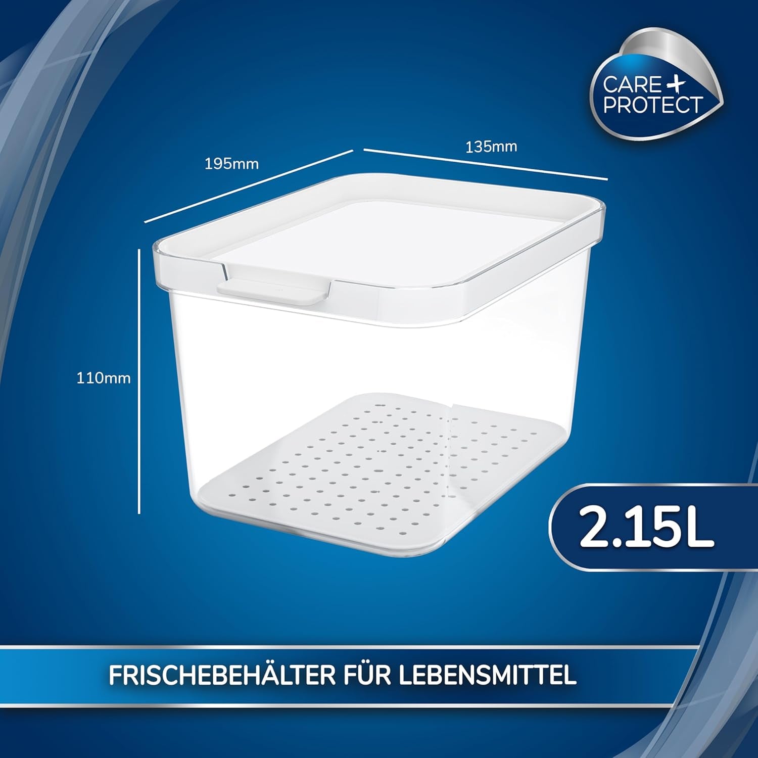 CARE + PROTECT Smart matbehållare, perfekt staplingsbar, kylorganiserare, skyddar mat från fukt, håller maten fräsch längre, 2,15 l Matförvaringslådor Naty Shop