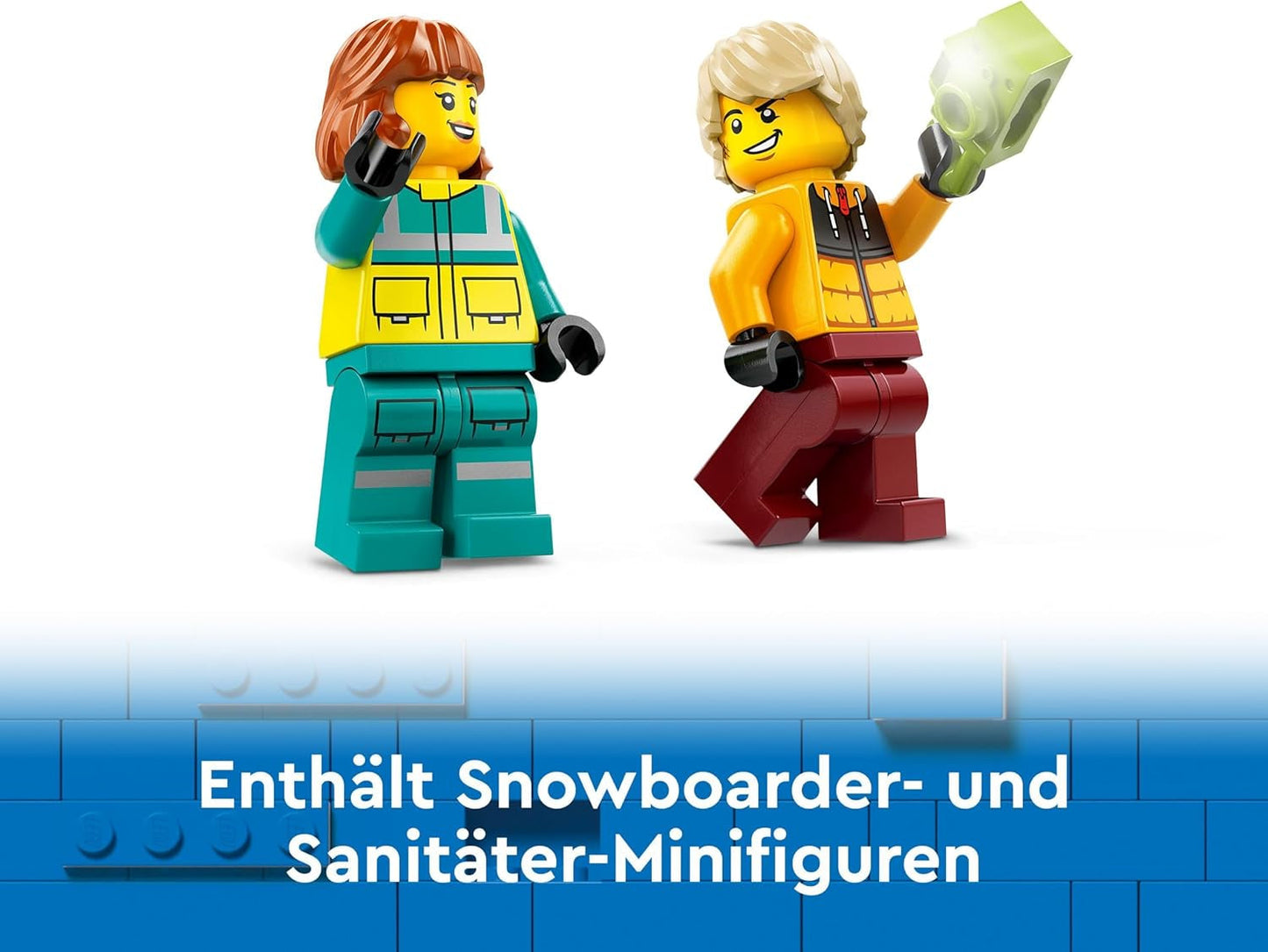 LEGO City Ambulans och Snowboardåkare, Ambulanslekset med leksaksbil och 2 minifigurer, Snowboardåkare och Paramedic Figur, fantasifull present till pojkar och flickor från 4 år 60403 Byggset Besuche den LEGO-Store