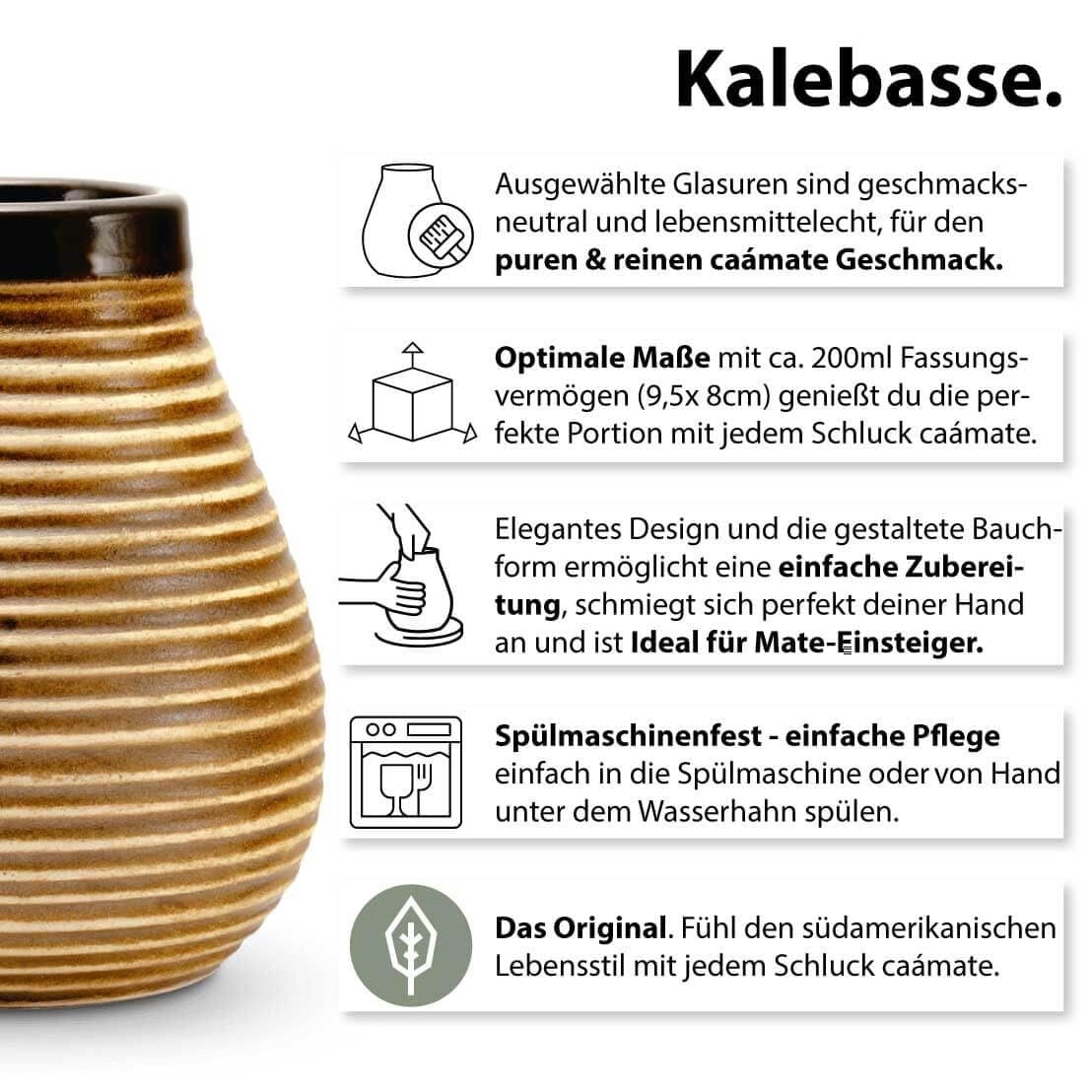 Mate-te-servis för två, ekologisk ● 2 Mate-koppar + 2 bombillas + 300 g Mate-te + tillagningsinstruktioner