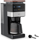 KRUPS Grind Aroma XL Espressobryggare, löstagbar konisk kvarn, Digital kontrollpanel, XL Kapacitet (1,5 L), Håll varm funktion, Glaskaraff, Svart/rostfritt stål, KM842810