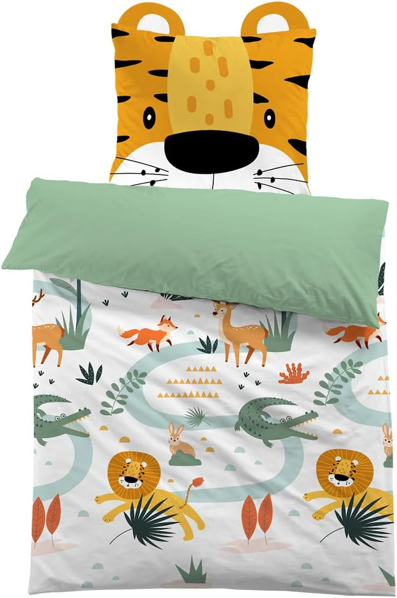 3D mikrofibersängkläder, djur, unisex Sängkläder - barn Naty Shop Lion med öron 135×200+80×80