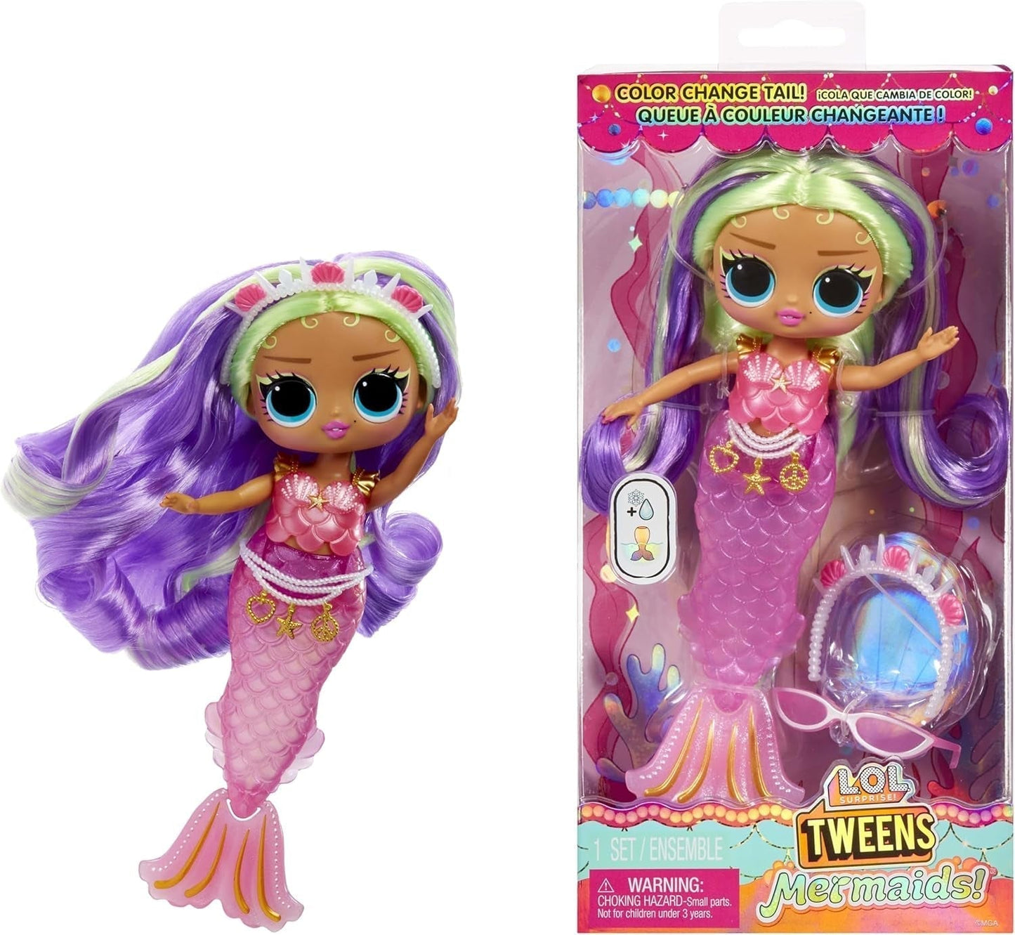 L.O.L. Överraskning! Tweens - Lola Waves Mermaid - modedocka med färgskiftande svans, rörlig fena och vackra tillbehör - leksak för barn och samlare från 4 år Naty Shop Cleo Cove Dolls