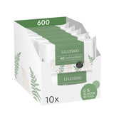 LILLYDOO Gröna våtservetter, 600 antal (10 x 60), 100 % plastfri tårbeständig våtservett - Doftfri, skonsam och naturlig, skonsam rengöring för känslig hud, dermatologiskt testad