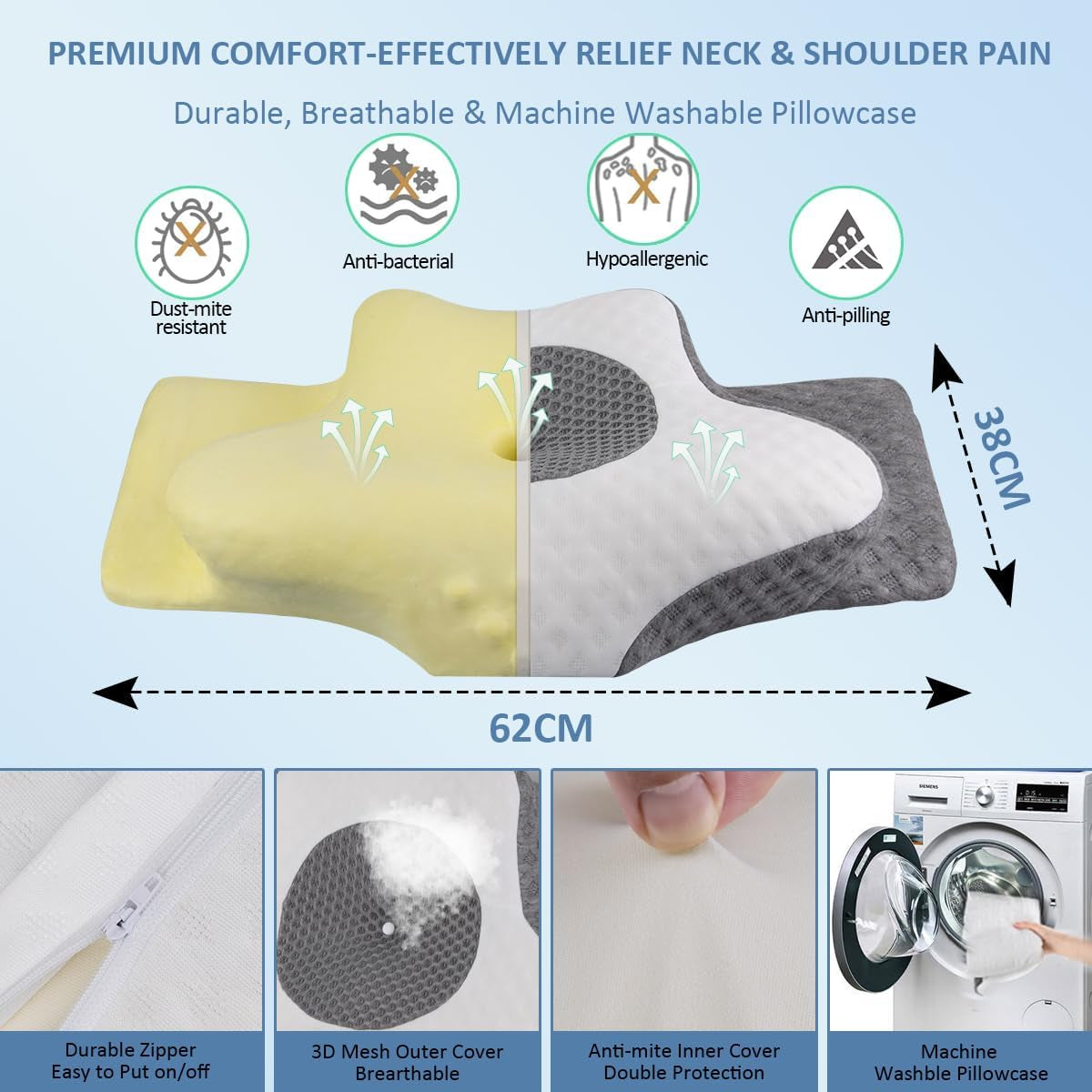 Topmener Memory Foam ortopedisk kudde, justerbar nackkudde, fjärilsformad ergonomisk ortopedisk kudde för nackstöd under sömn, sovkudde för rygg- och magsömnarna Cervikala ortopediska kuddar Naty Shop