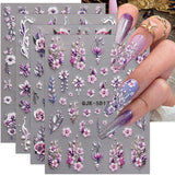 JMEOWIO 3D Nagelsticker Blumen Nail Art Sticker Selbstklebend Nagelaufkleber 5D Stereoskopisk Frühling Sommer Dekoration Nageldesign Zubehör 4 Blatt