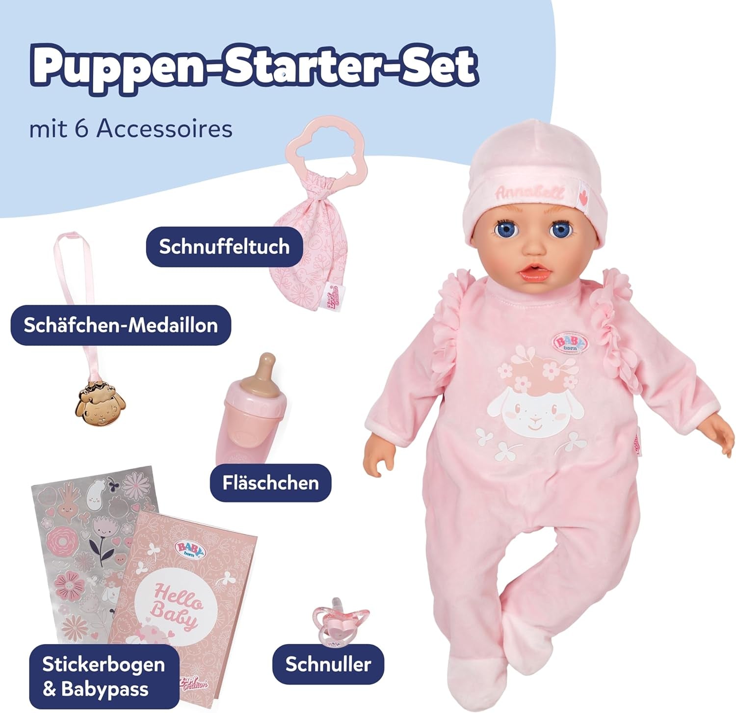 BABY Born Annabell 43 cm - Mjuk docka med 7 elektroniska funktioner och ljud - Lämplig för barn från 3 år och uppåt - Docka inkluderar tillbehör - Kräver batterier