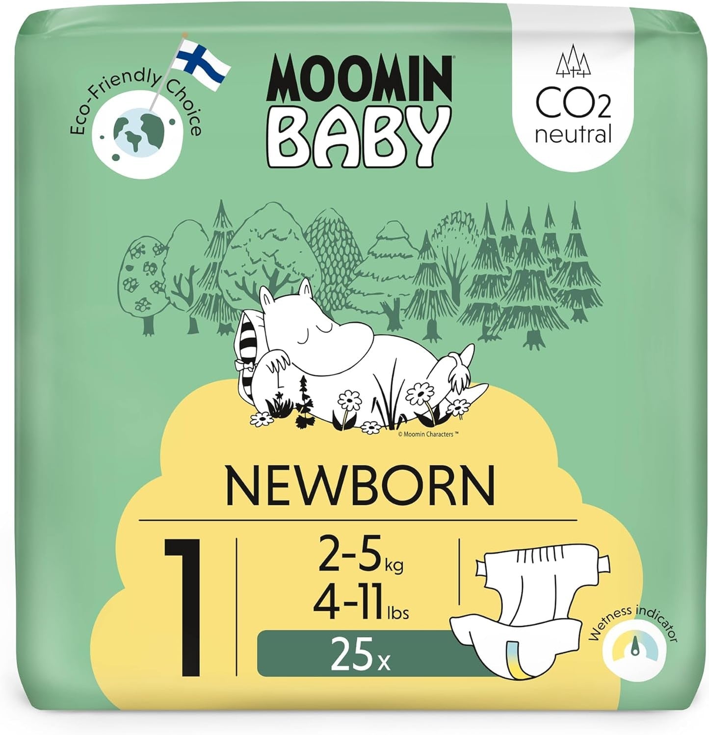 Mumin Baby Eco-blöjor, storlek 3, 5-8 kg, 48 delar, mjuka premiumblöjor | Mjuk och hudvänlig, andas, absorberande, inga onödiga kemikalier |