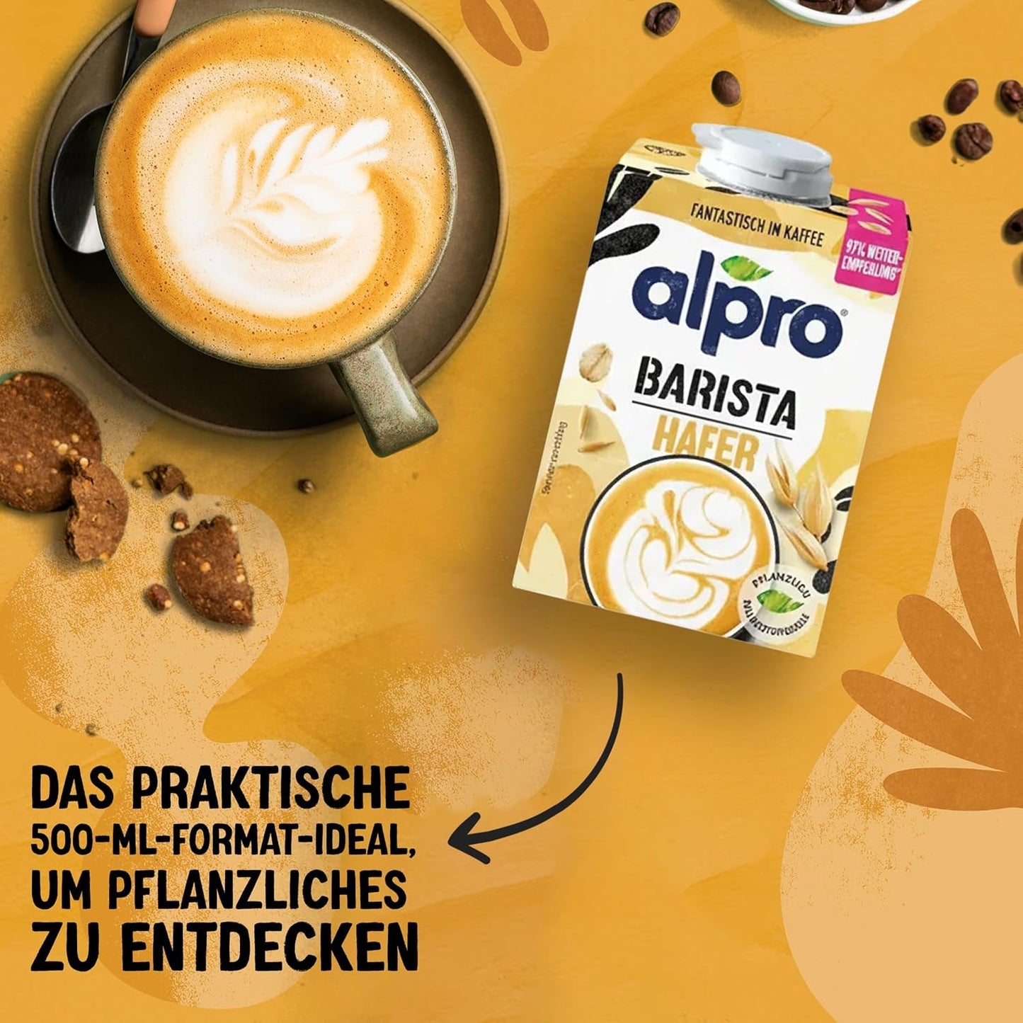 Alpro Barista Haferdrink – Zum Aufschäumen – Vegan und milchfrei – Von Natur aus lactosfrei – Rich an Ballaststoffen, Calcium und Vitaminen – 8 x 1 L – Haltbar