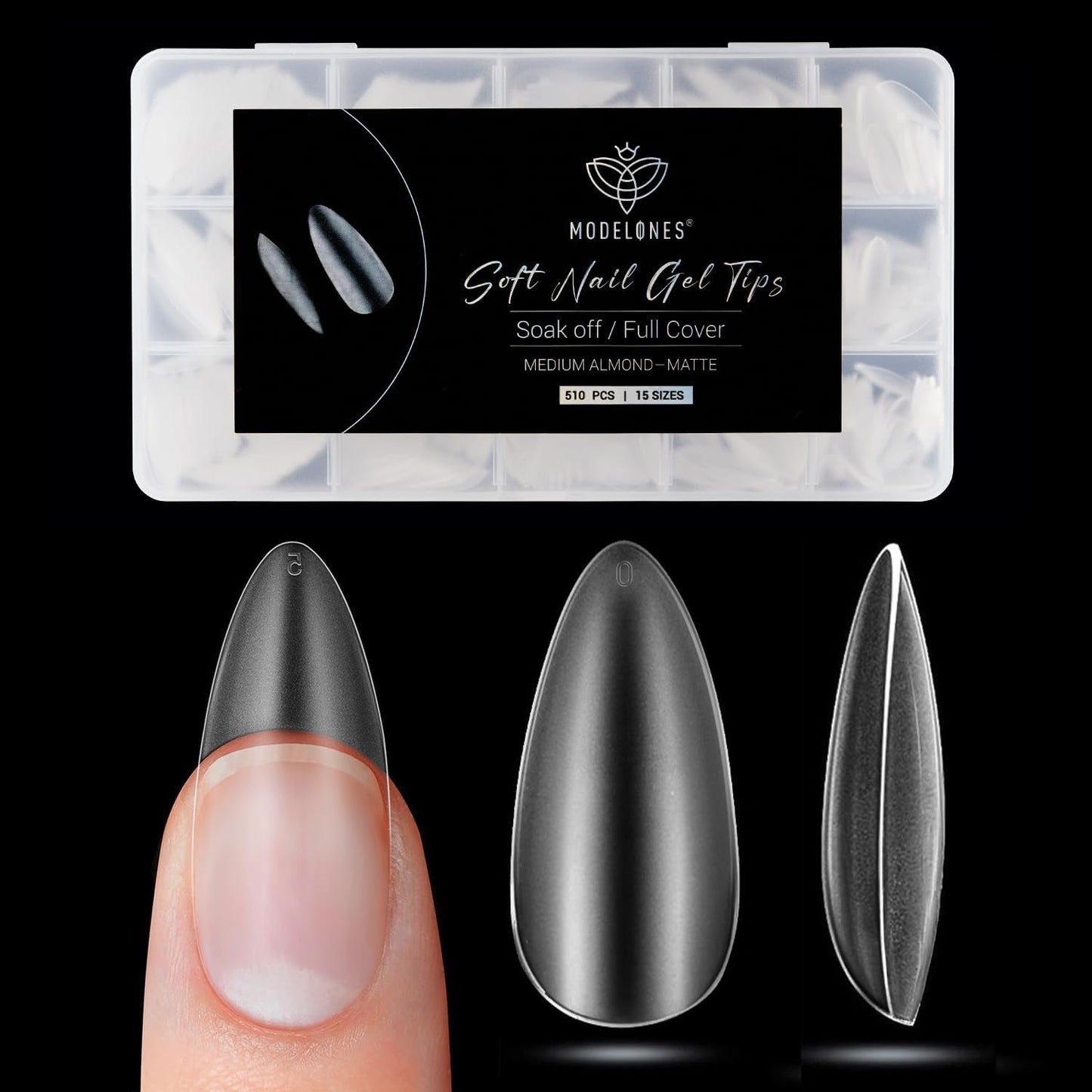 Modelones Nail Tips 510 Pieces - Heltäckande Nail Tips Set, Gel Tips Set, Pre-Polish PMMA Resin Nail Tips, Konstgjorda naglar för lim på Nail Art DIY, Short Squoval