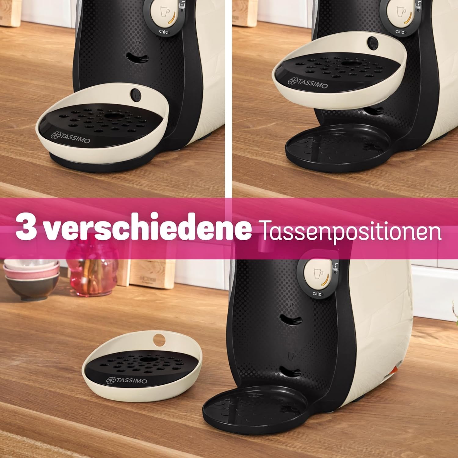 Bosch Tassimo Happy Friendly TAS107E Kapselespressomaskin, 70+ drycker, Lämplig för alla koppar, Auto-Stop, Hållbar, Perfekt Dosering, Platssparande, 1400W, Kräm/svart