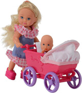 Simba 105736241 Evi Love Walk Doll 2 Diverse Evi Doll med Baby Doll med Dockvagn Inklusive tillbehör Modedocka 12cm för barn 3+